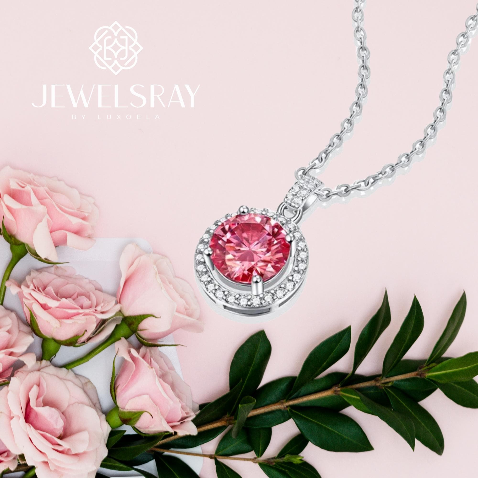Kalung Quinn Necklace Pink Moissanite - Pink Diamond Look Jewelry 1 CT