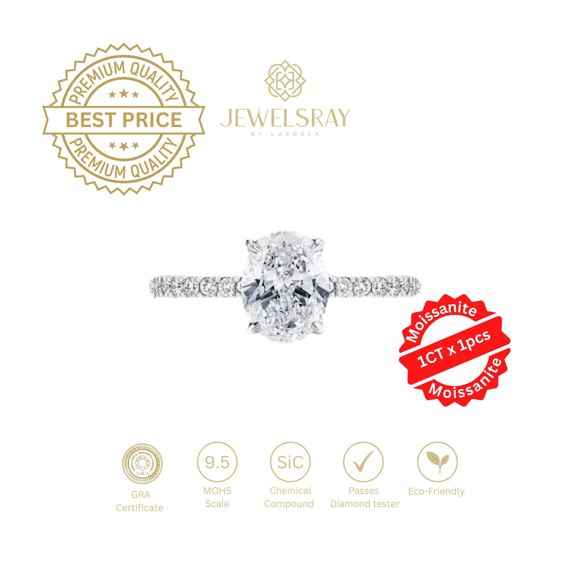 Cincin Super Diva Oval Ring 1 Carat Moissanite Diamond Look Jewelsray