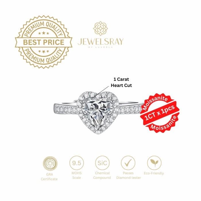 Cincin Kawin Amora Halo Moissanite - Heart Cut Diamond Look Tunangan Kawin Menikah Married