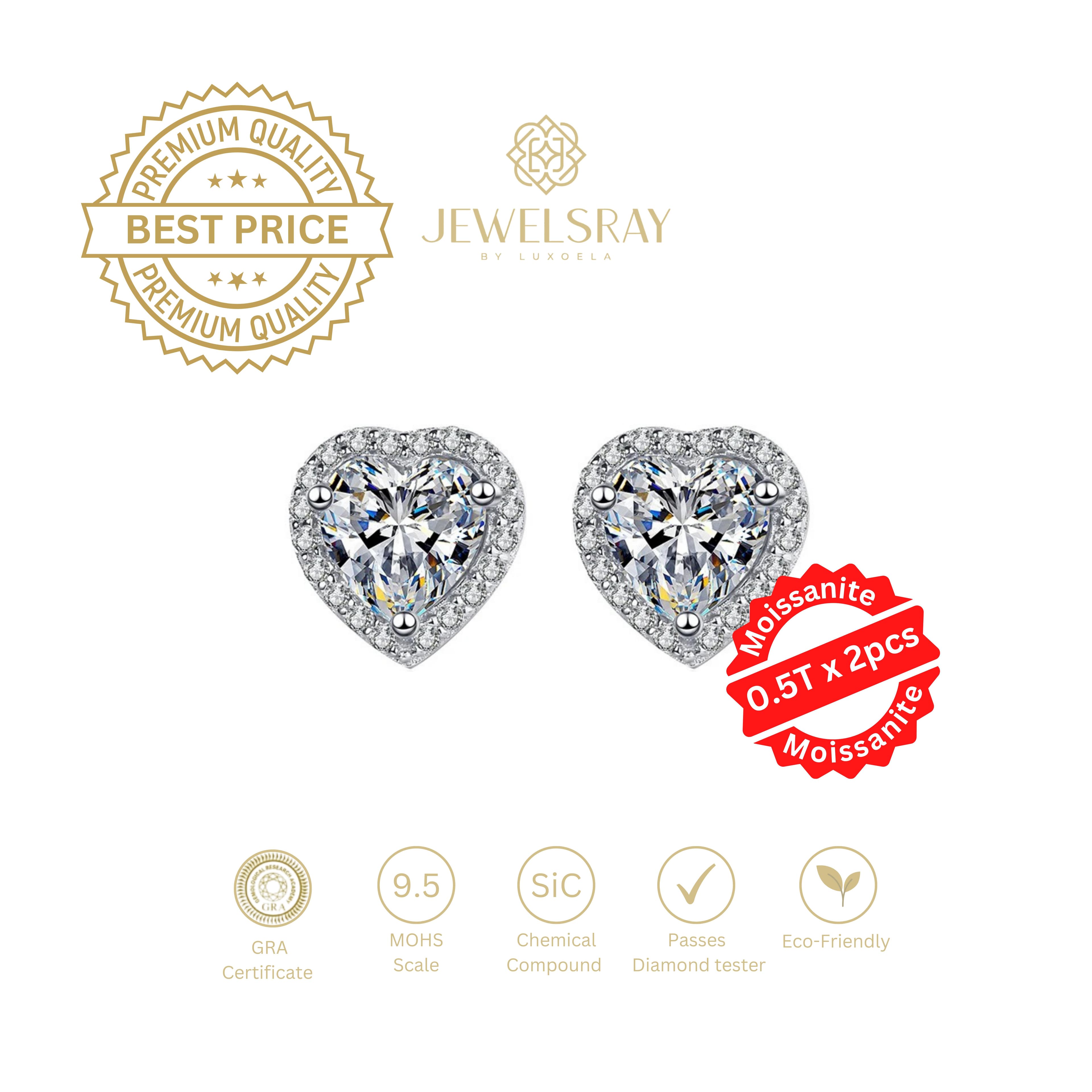 Anting Amora Halo Heart Cut Moissanite Earrings Jewelry Diamond Look