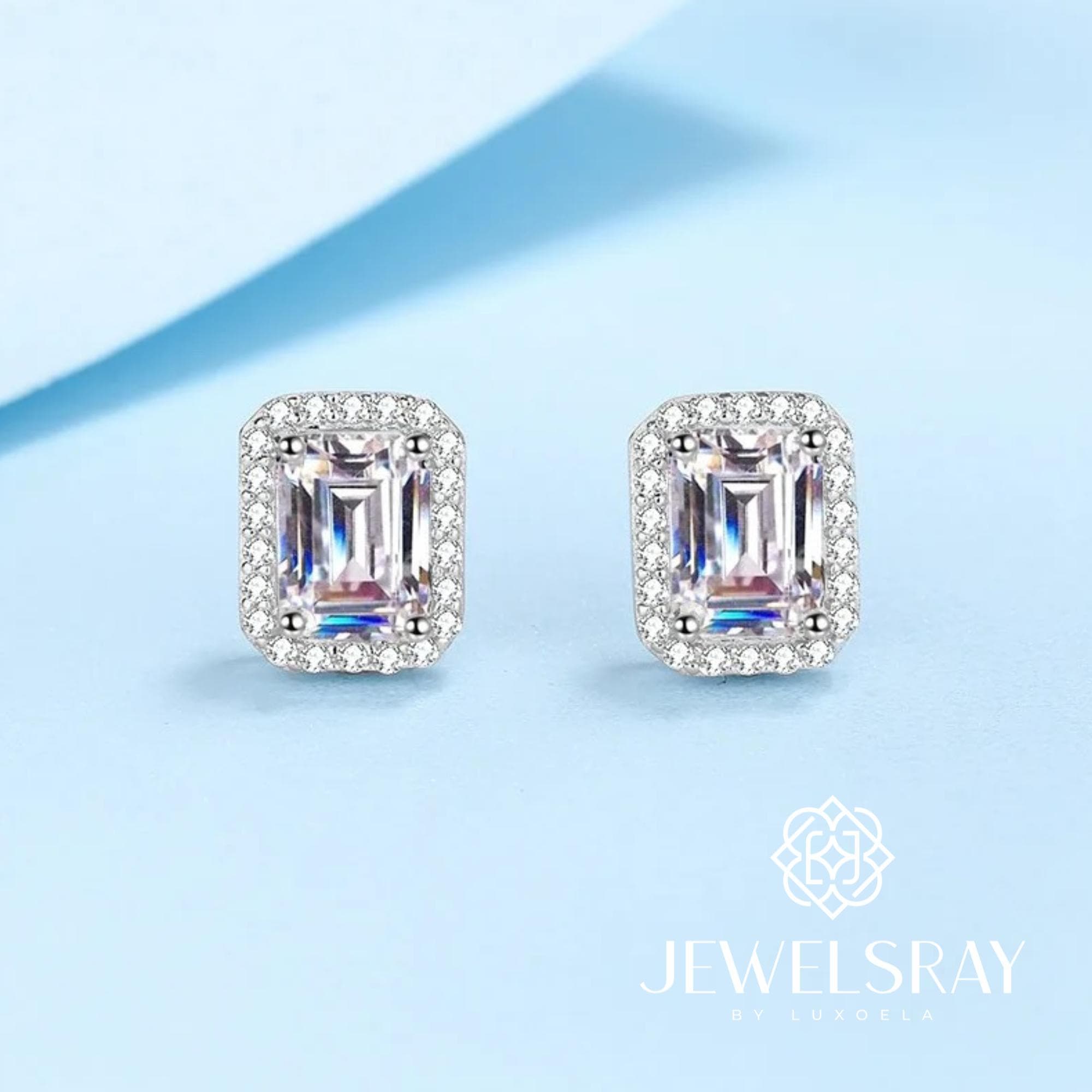 Anting Moissanite Calliope Emerald Cut Earrings Diamond Look Jewelry