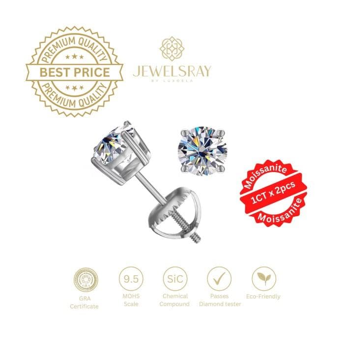 Anting Darcie Screw Moissanite Earrings Perhiasan Elegant Fancy Diamond Look Jewelry Kawin Tunangan Wedding Engagement Lamaran Married Bridal Jewelsray Intan Permata Luxoela
