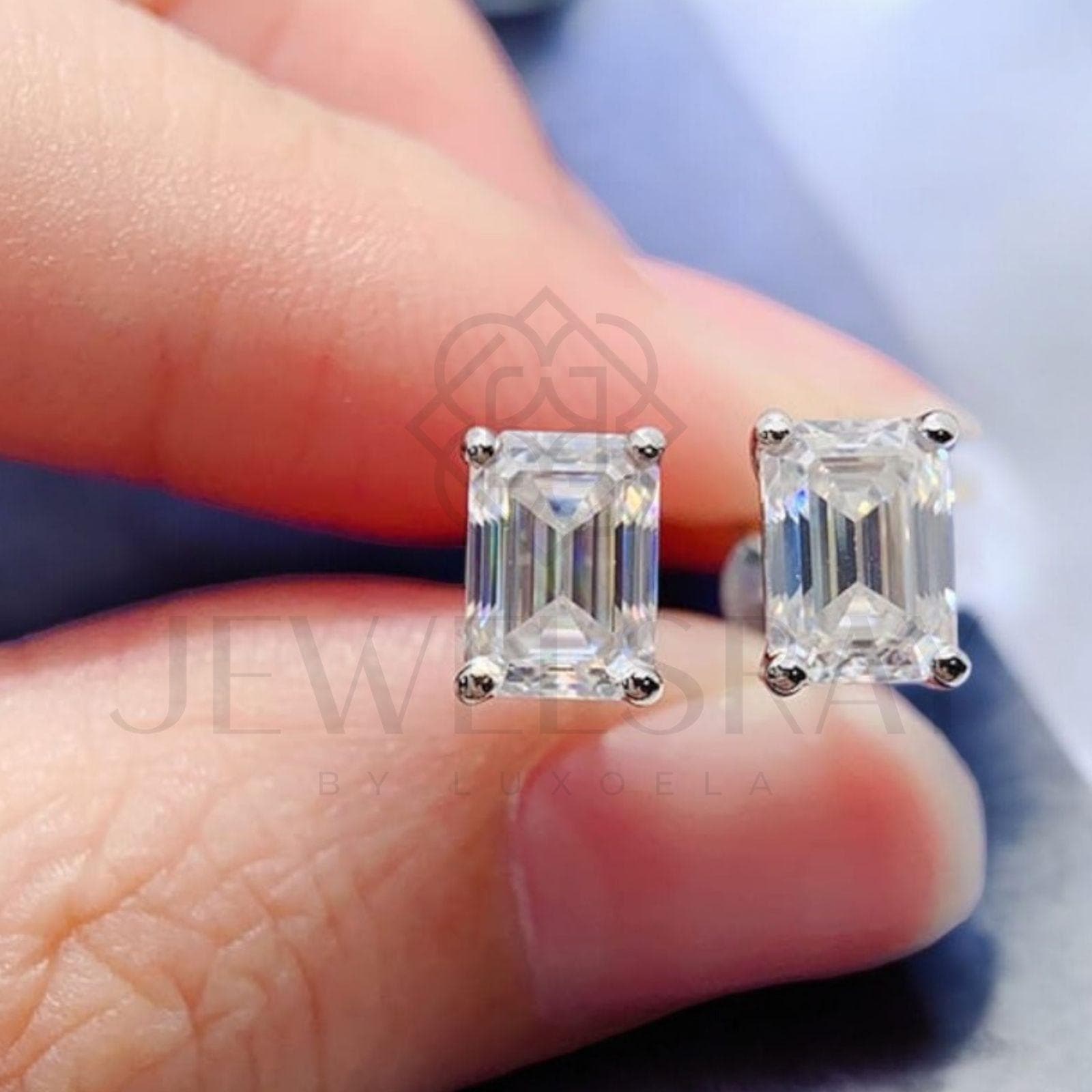 Anting Cruz Moissanite Emerald Cut Earrings Perhiasan Elegant Fancy Diamond Look Jewelry Kawin Tunangan Wedding Engagement Lamaran Married Bridal Jewelsray Intan Permata Luxoela