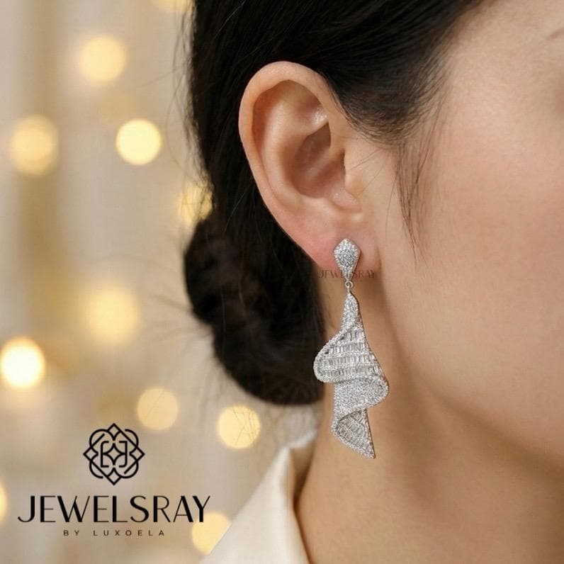 Anting Pesta Solana Earrings Perhiasan Tunangan Lamaran Kawin Fancy Wedding Elegant Engagement Married Bridal Jewelsray CZ Luxoela