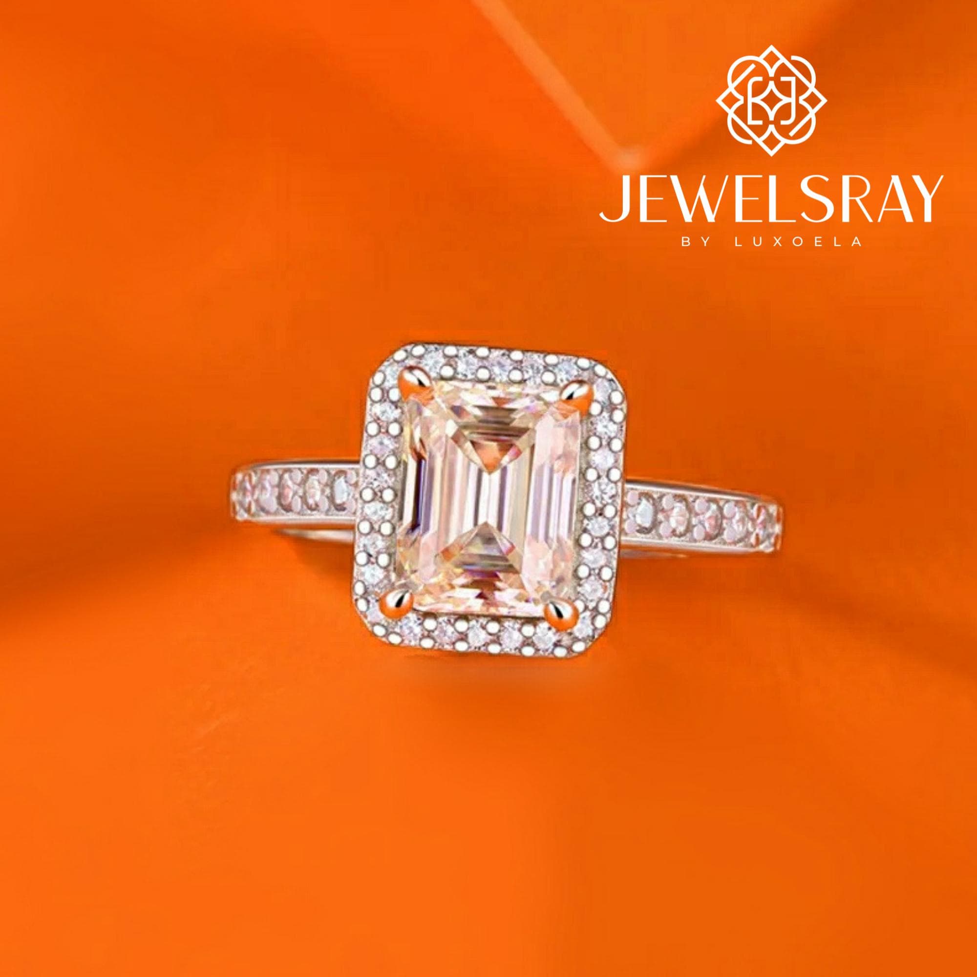 Cincin Kawin Mavis Ring Moissanite - Emerald Cut 1 Carat Diamond Look