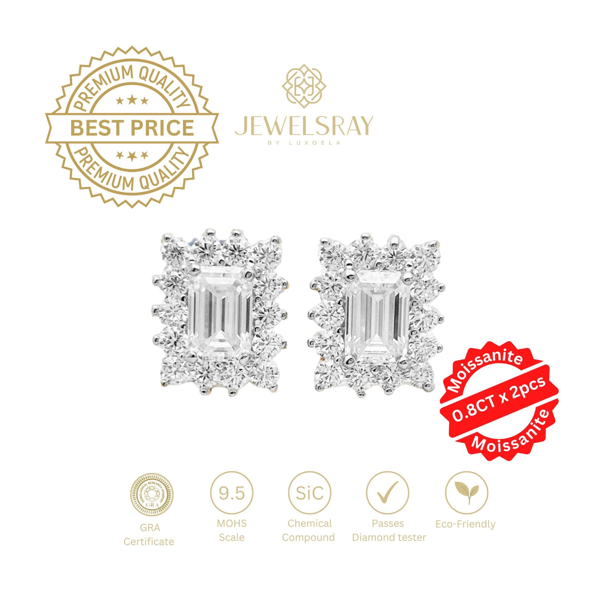 Wales Emerald Earrings Moissanite Anting Screw Lock Diamond Look