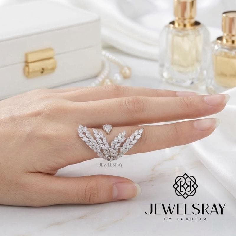 Cincin Pesta Praha Ring Perhiasan Tunangan Lamaran Kawin Fancy Wedding Elegant Engagement Married Bridal Jewelsray CZ Luxoela