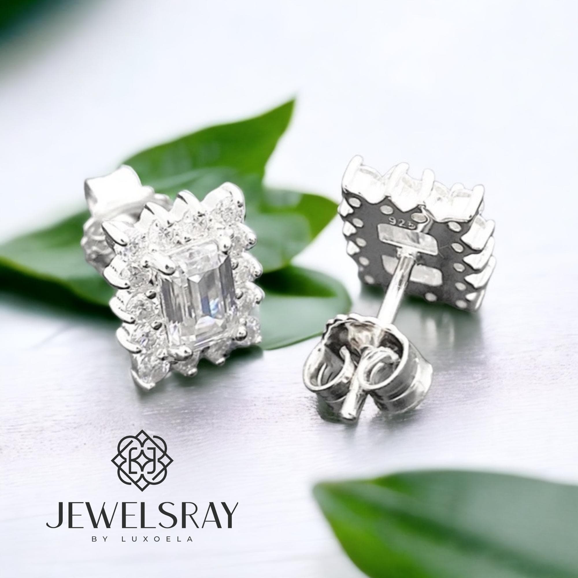 Wales Emerald Earrings Moissanite Anting Screw Lock Diamond Look