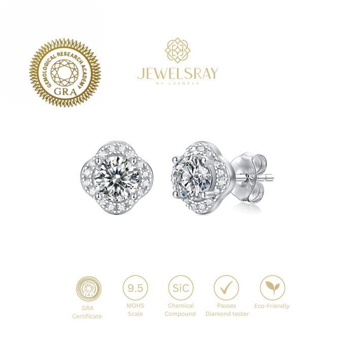 Blossom Earrings Moissanite - Diamond Look Anting Berlian Setting Gold