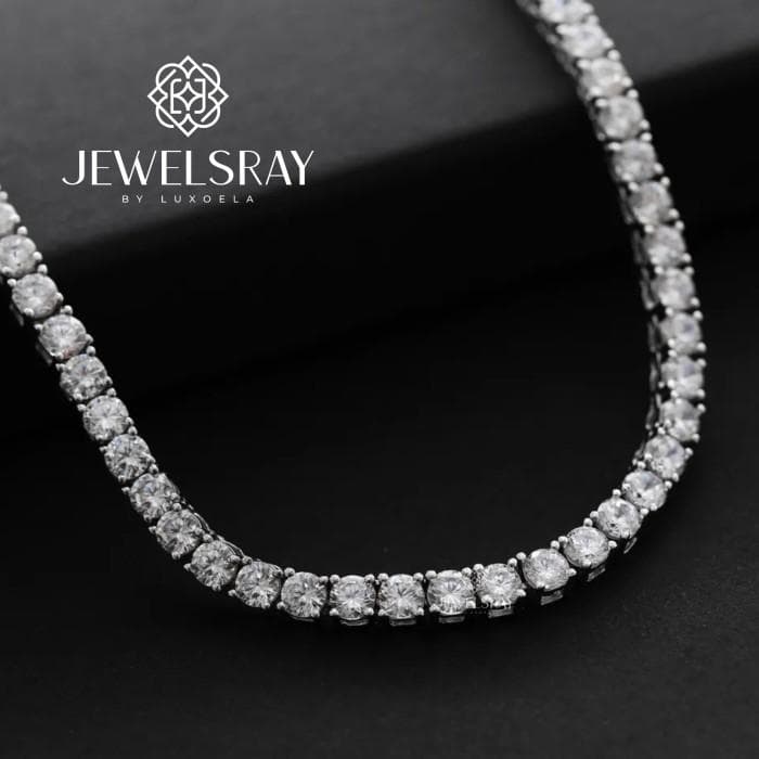 Jewelsray Kalung Libertee Chocker Moissanite 40cm Tennis Diamond Look Perhiasan Elegant Solitaire Fancy Diamond Look Jewelry Intan Permata Kawin Tunangan Wedding Engagement Lamaran Married Bridal