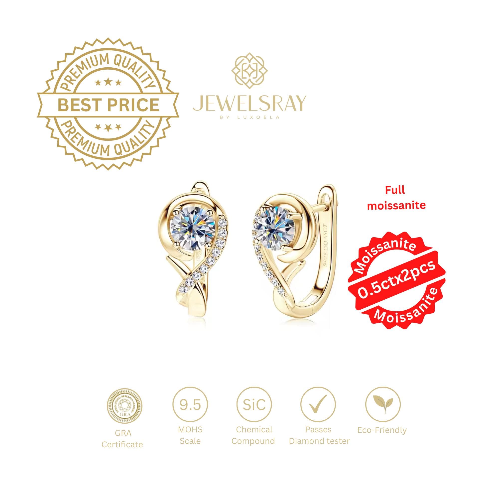 Anting Cadenza Moissanite Earrings 0.5 Carat Perhiasan Elegant Solitaire Fancy Diamond Look Jewelry Kawin Tunangan Wedding Engagement Lamaran Married Bridal Jewelsray Intan Permata Luxoela 0.5 Carat