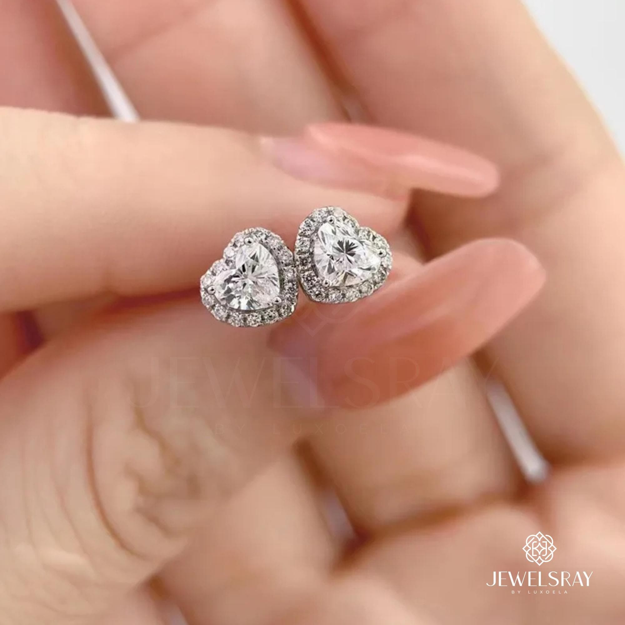 Anting Amora Halo Heart Cut Moissanite Earrings Jewelry Diamond Look