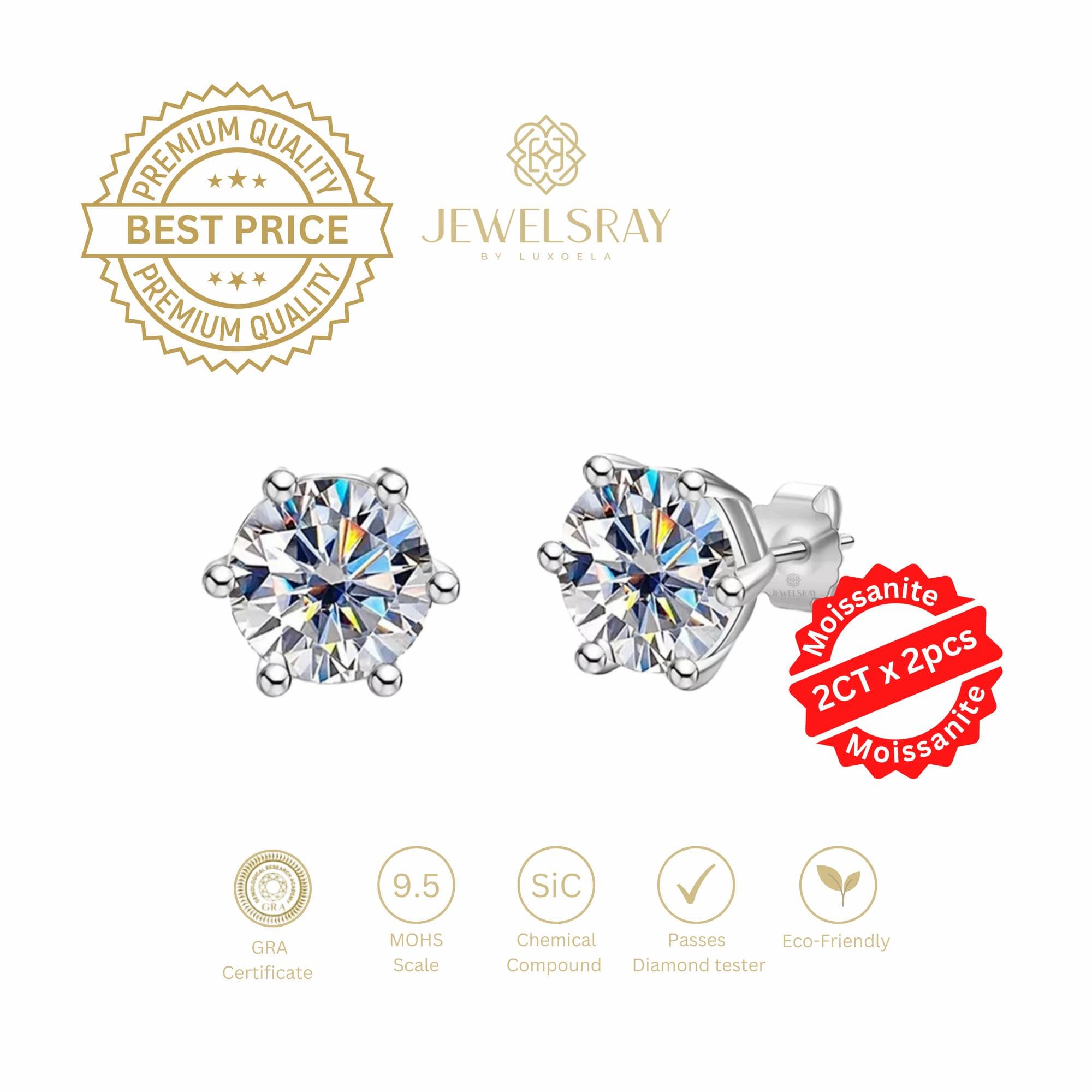 Anting model Eleanor Earrings Moissanite - 2 Carat Diamond Look
