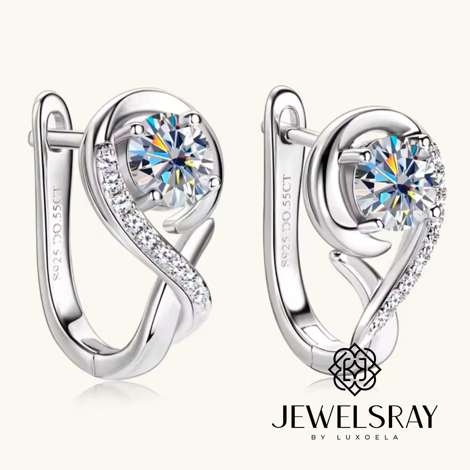 Anting Cadenza Moissanite Earrings 0.5 Carat Perhiasan Elegant Solitaire Fancy Diamond Look Jewelry Kawin Tunangan Wedding Engagement Lamaran Married Bridal Jewelsray Intan Permata Luxoela 0.5 Carat