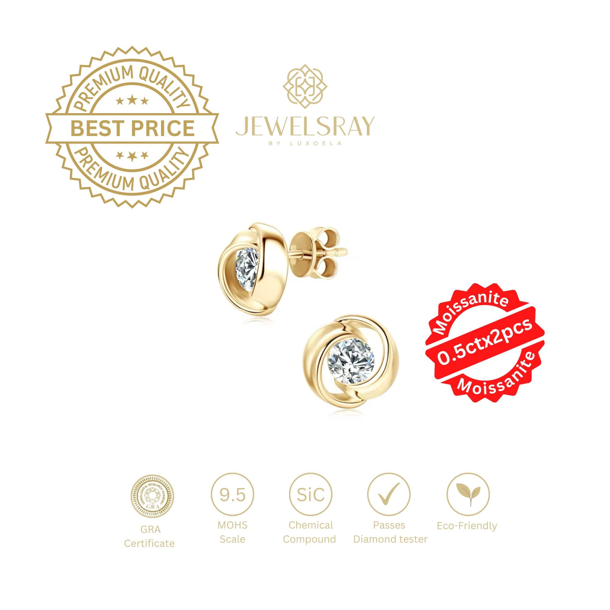 Anting Roscoe Moissanite Earrings 0.5 Carat Perhiasan Elegant Solitaire Fancy Diamond Look Jewelry Kawin Tunangan Wedding Engagement Lamaran Married Bridal Jewelsray Intan Permata Luxoela 0.5 Carat
