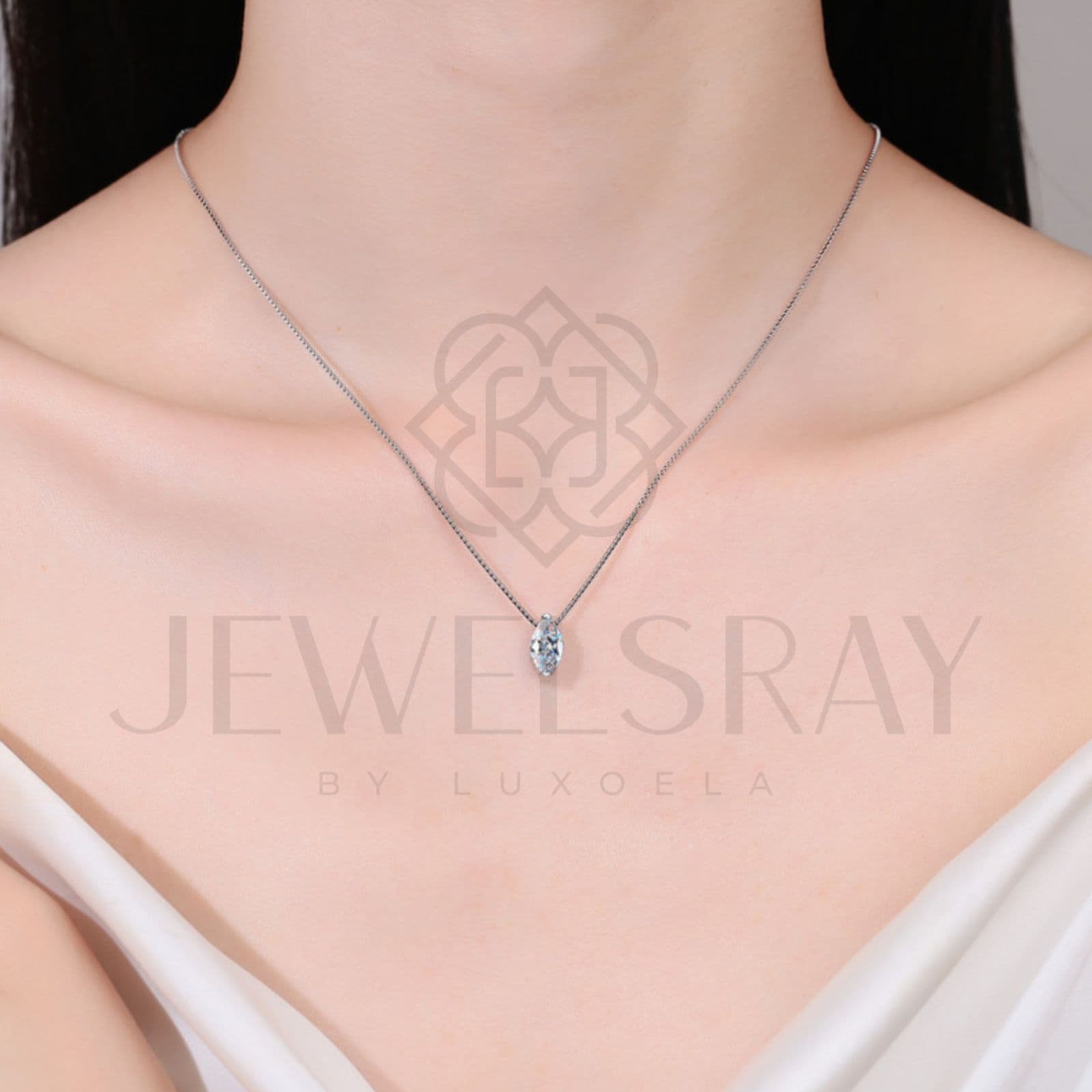 Kalung Eclipse Moissanite Necklace Perhiasan Elegant Fancy Diamond Look Jewelry Kawin Tunangan Wedding Engagement Lamaran Married Bridal Jewelsray Luxoela Intan Permata