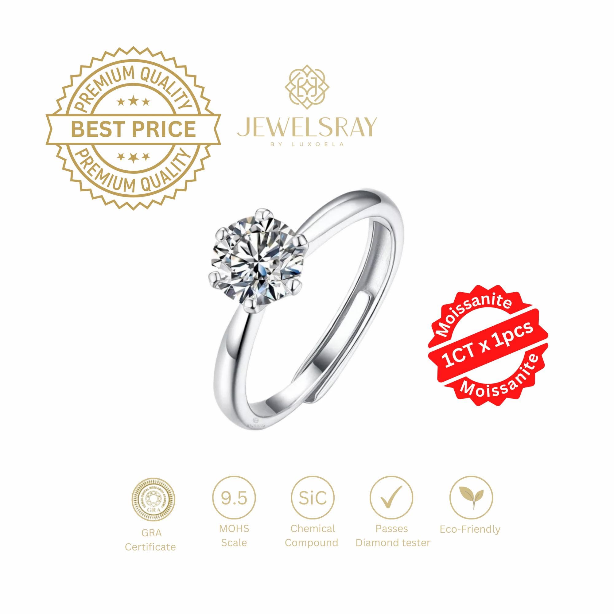 Gaia Ring Moissanite - Diamond Look Cincin Kawin Berlian Setting Gold