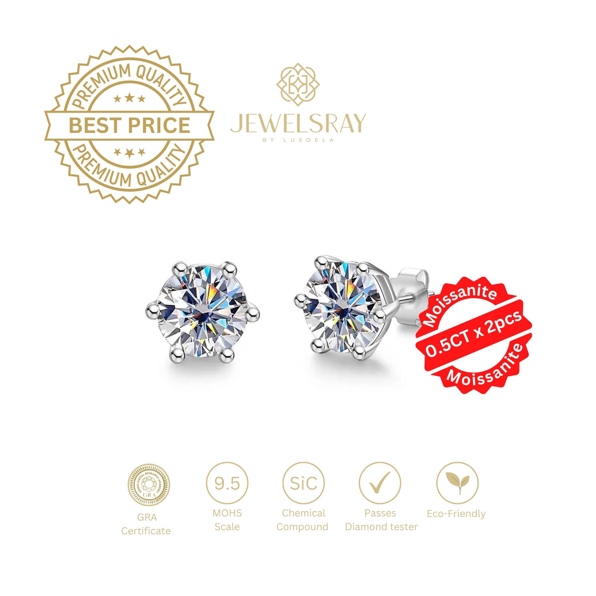 Uri Earrings Moissanite - Diamond Look Anting Berlian Setting Gold