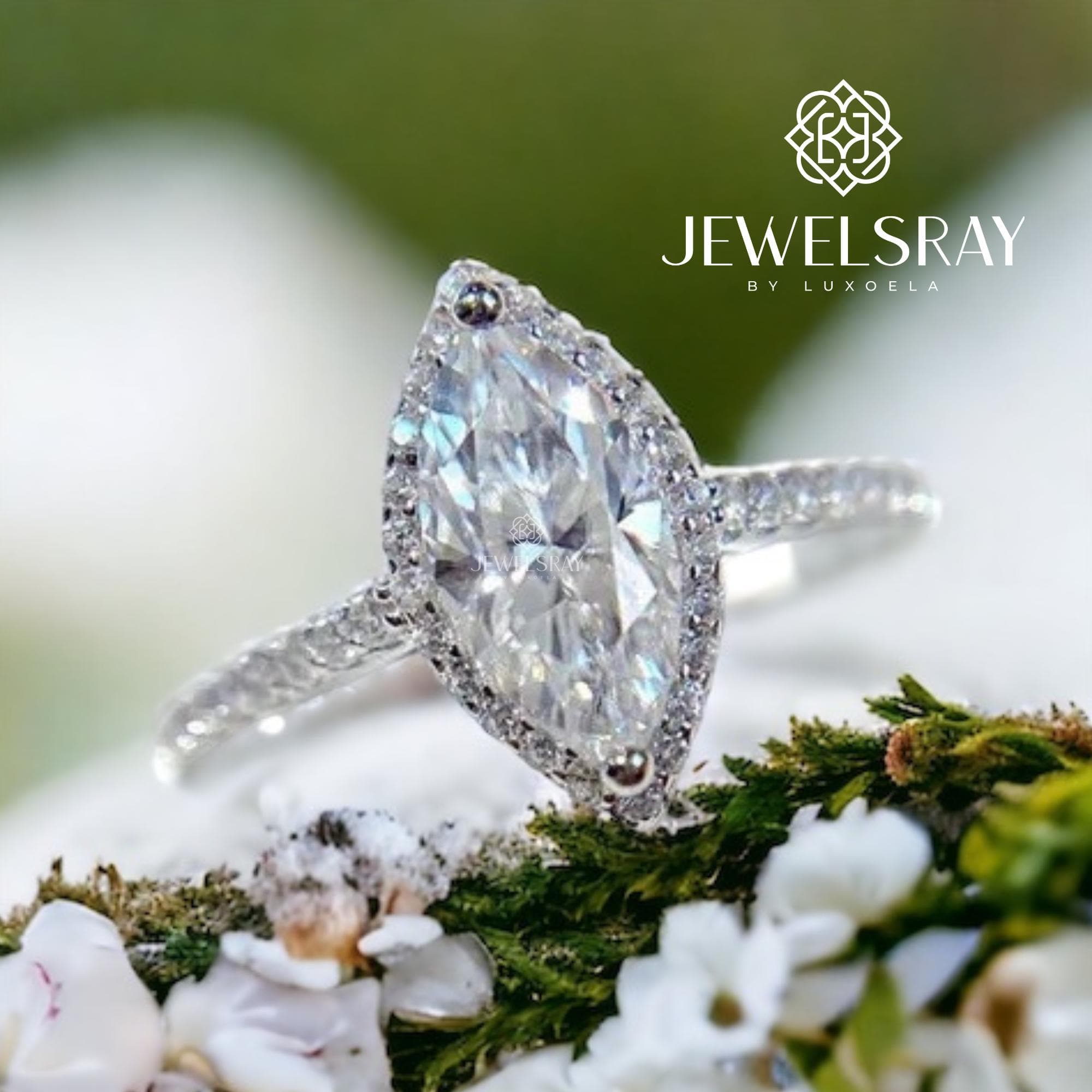 Cincin Myrcella Marquise Ring 1 Carat Moissanite Diamond Look Kawin