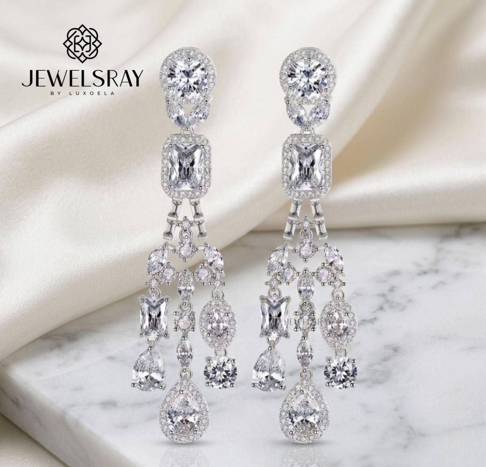 Anting Pesta Incheon Earrings Perhiasan Tunangan Lamaran Kawin Fancy Wedding Elegant Engagement Married Bridal Jewelsray CZ Luxoela