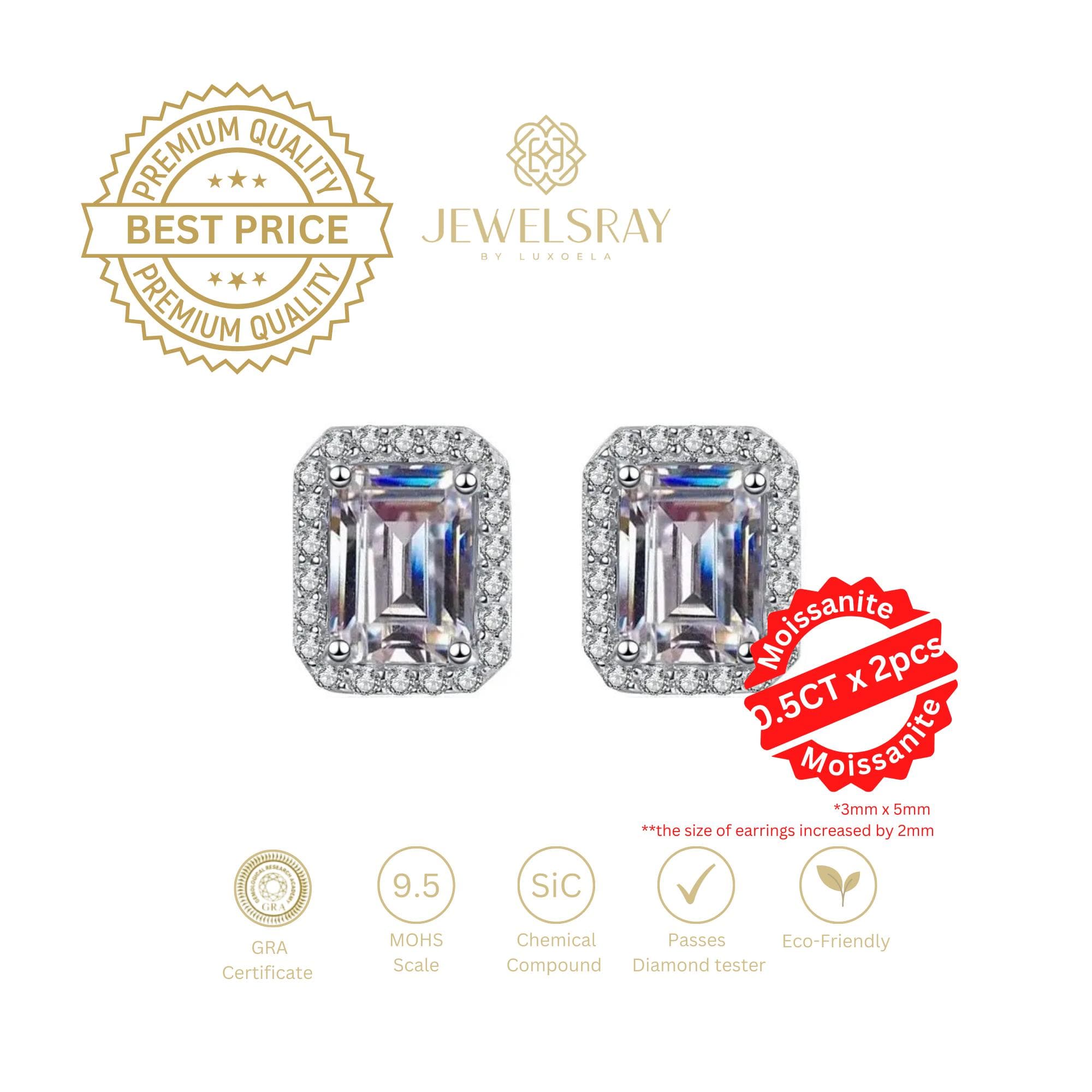 Anting Moissanite Calliope Emerald Cut Earrings Diamond Look Jewelry
