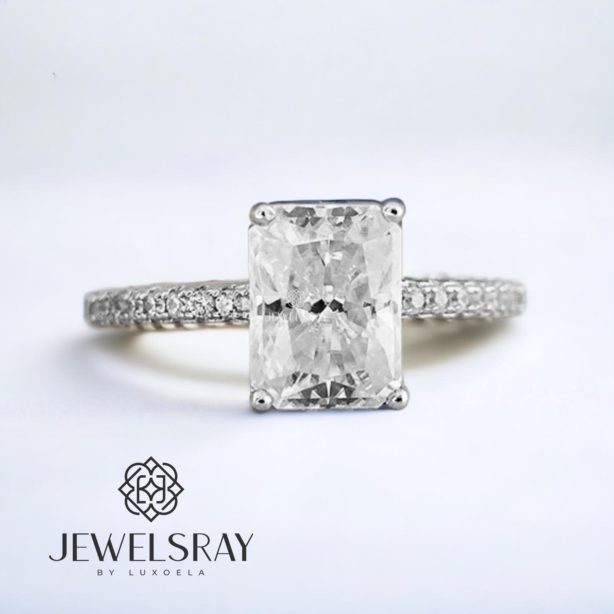 Cincin Mauve Radiant Ring 1 Carat Moissanite Diamond Look Kawin