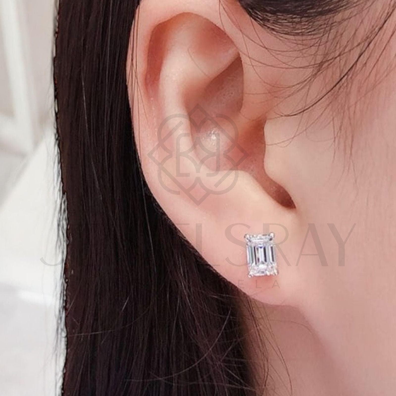 Anting Cruz Moissanite Emerald Cut Earrings Perhiasan Elegant Fancy Diamond Look Jewelry Kawin Tunangan Wedding Engagement Lamaran Married Bridal Jewelsray Intan Permata Luxoela