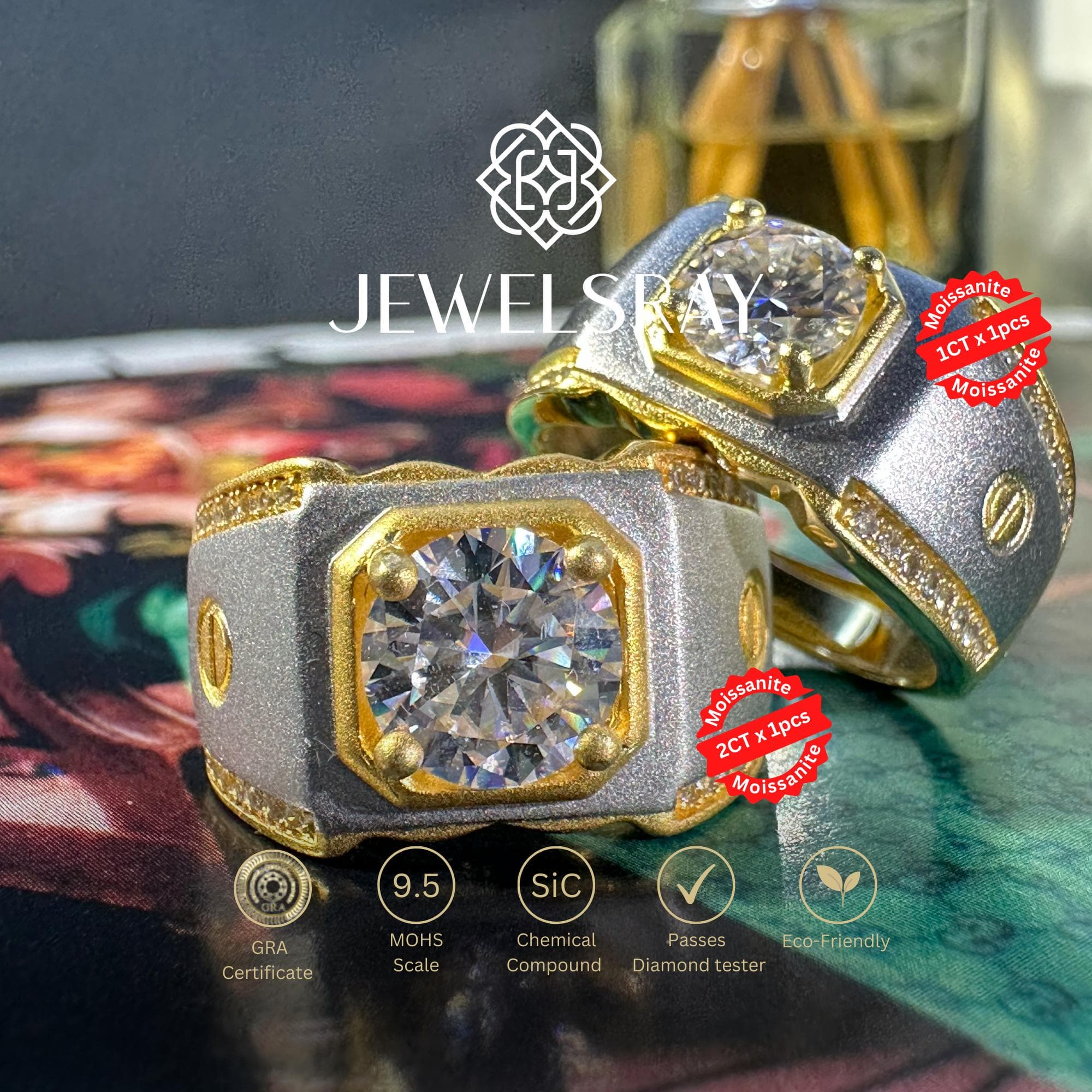 Cincin Pria Benecio Moissanite Man Ring Adjustable Elegant Fancy Ring