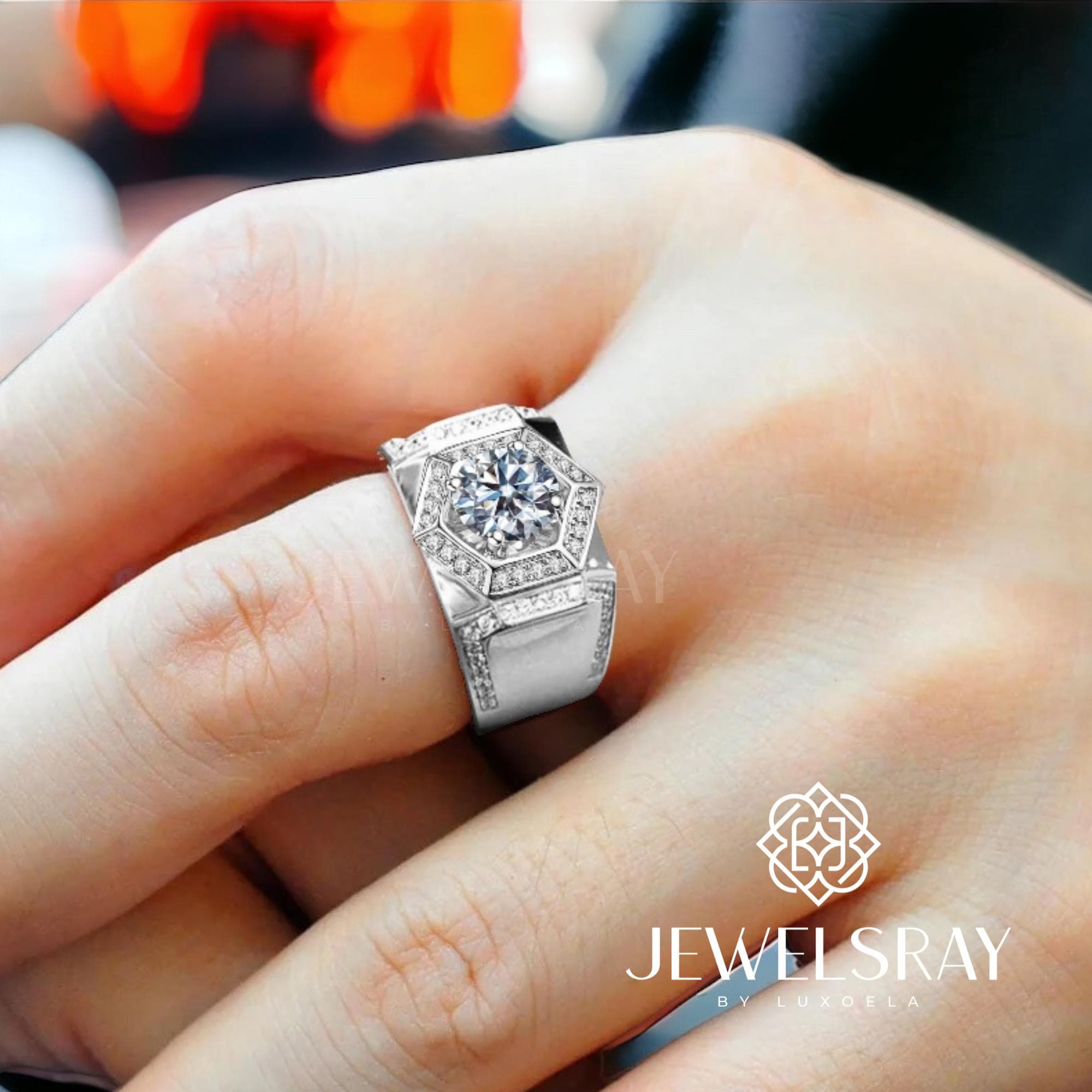 Cincin Pria Agon Moissanite Man Ring Adjustable Elegant Fancy Ring