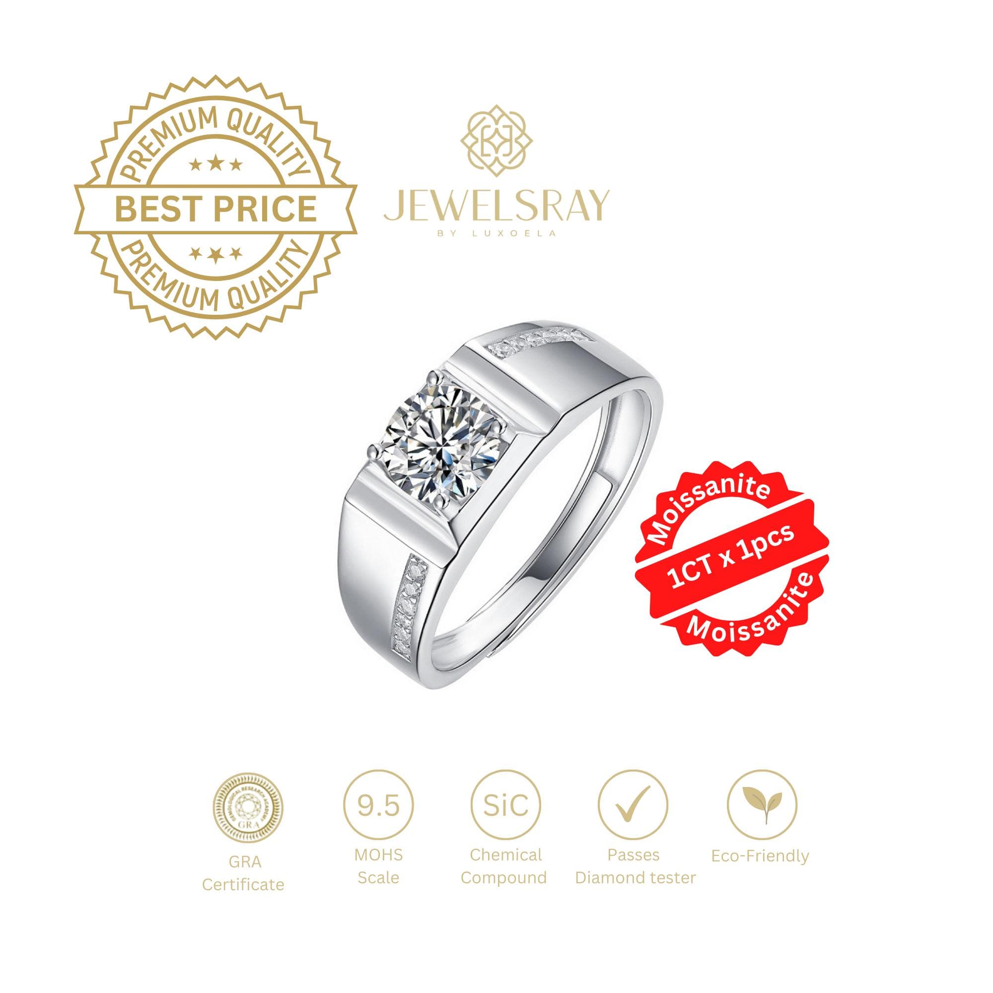 Cincin Pria Andel Moissanite Man Ring Adjustable Elegant Fancy Ring