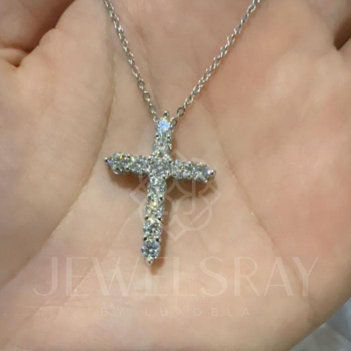 Kalung Salib Moissanite diamond look cross necklace