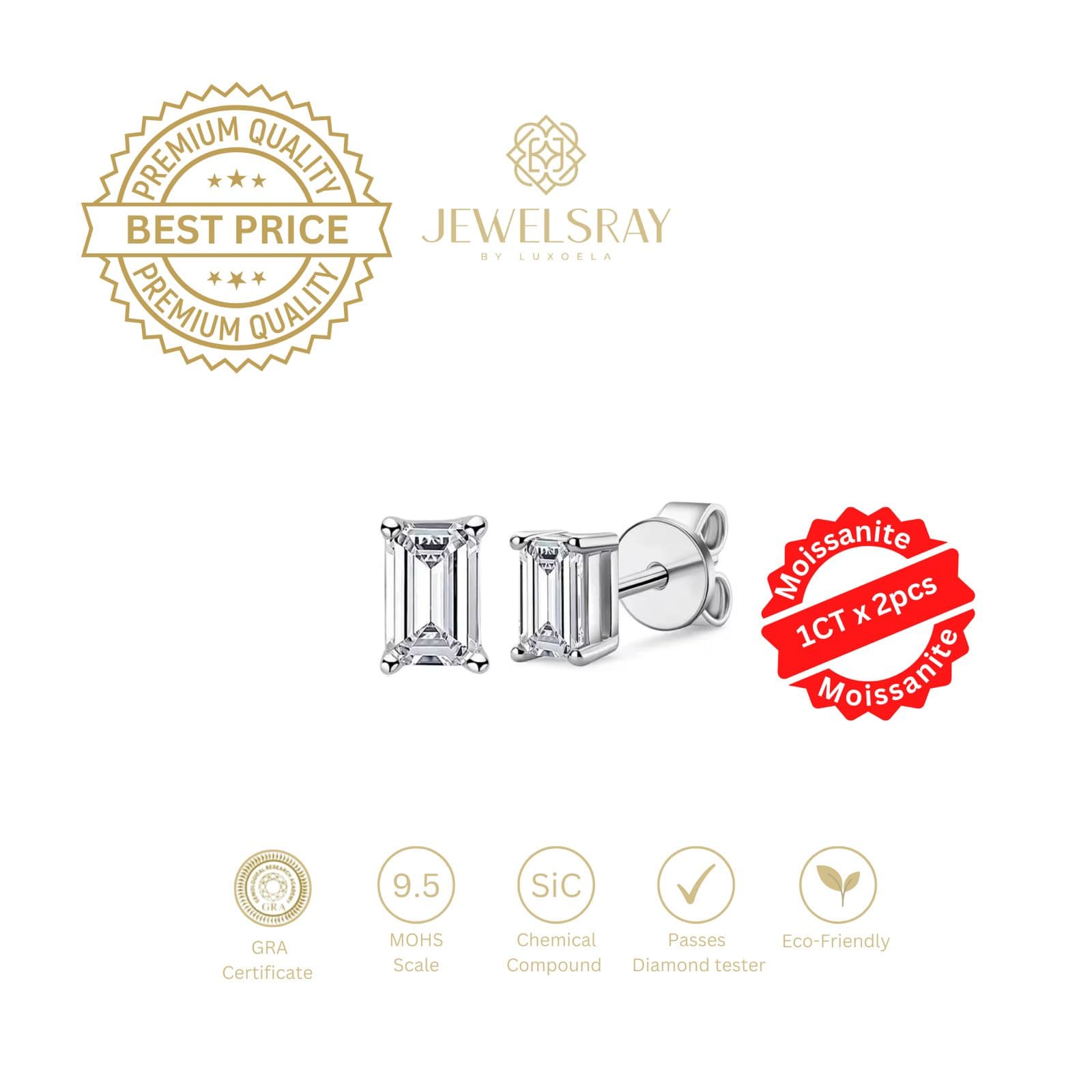 Anting Cruz Moissanite Emerald Cut Earrings Perhiasan Elegant Fancy Diamond Look Jewelry Kawin Tunangan Wedding Engagement Lamaran Married Bridal Jewelsray Intan Permata Luxoela