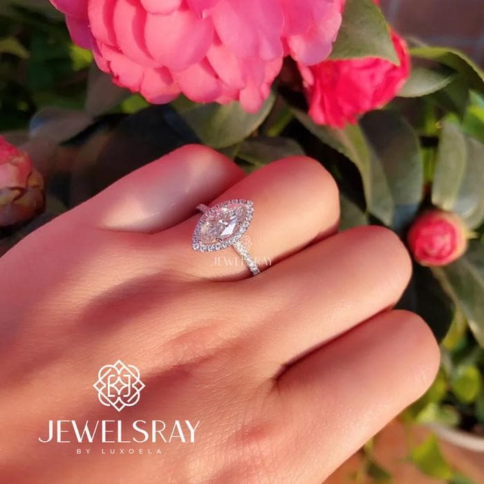 Cincin Myrcella Marquise Ring 2 Carat Moissanite Diamond Look Kawin Perhiasan Permata Hadiah