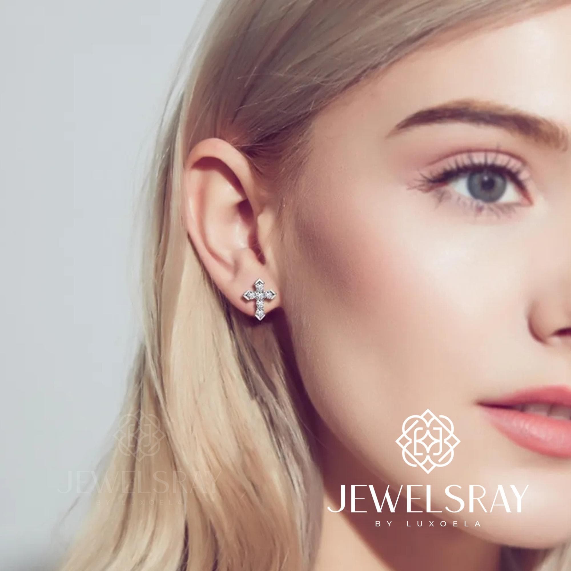 Anting Cross Salib Moissanite Earrings Diamond Look