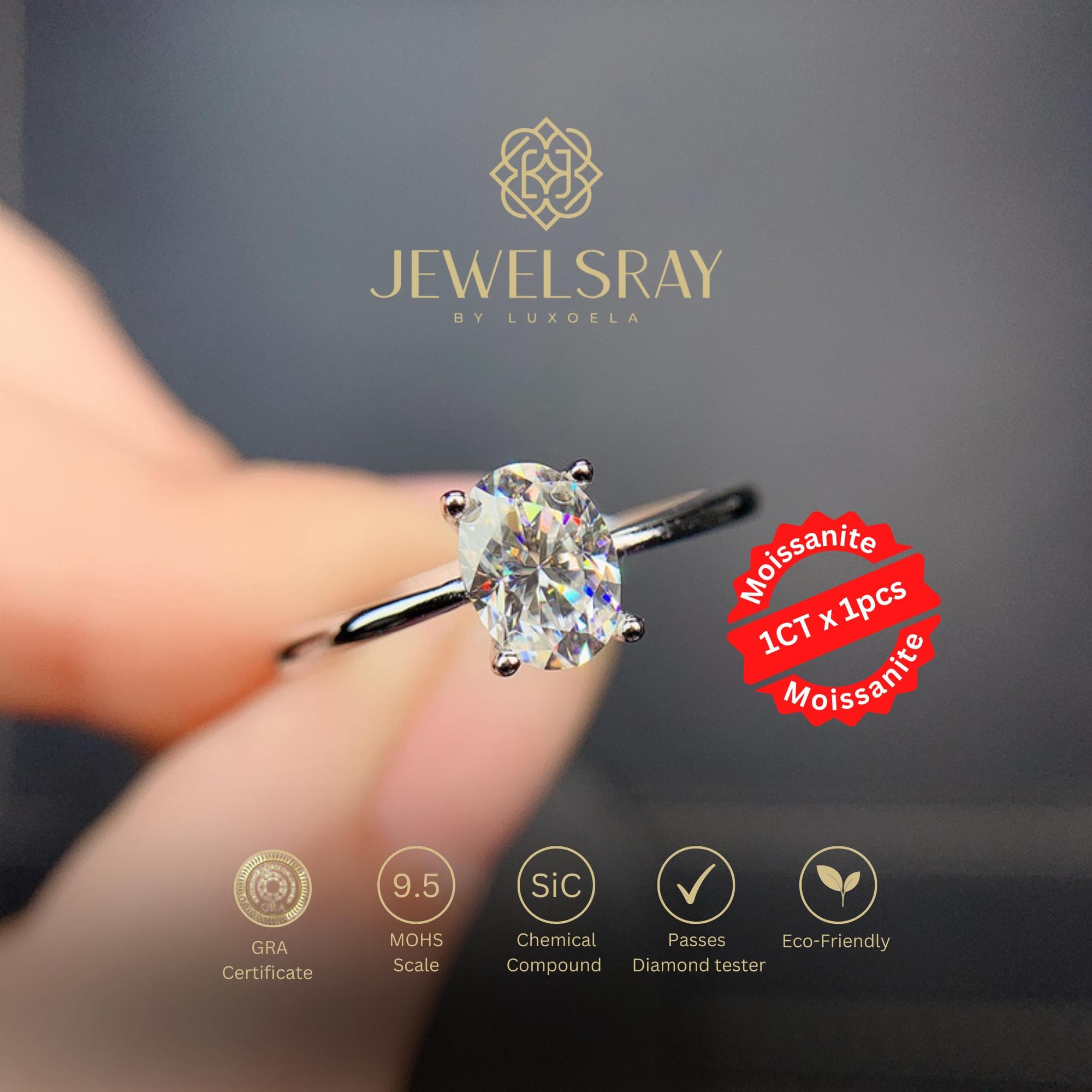 Cincin Kawin Diva Moissanite Oval Cut Ring Diamond Look Lamaran