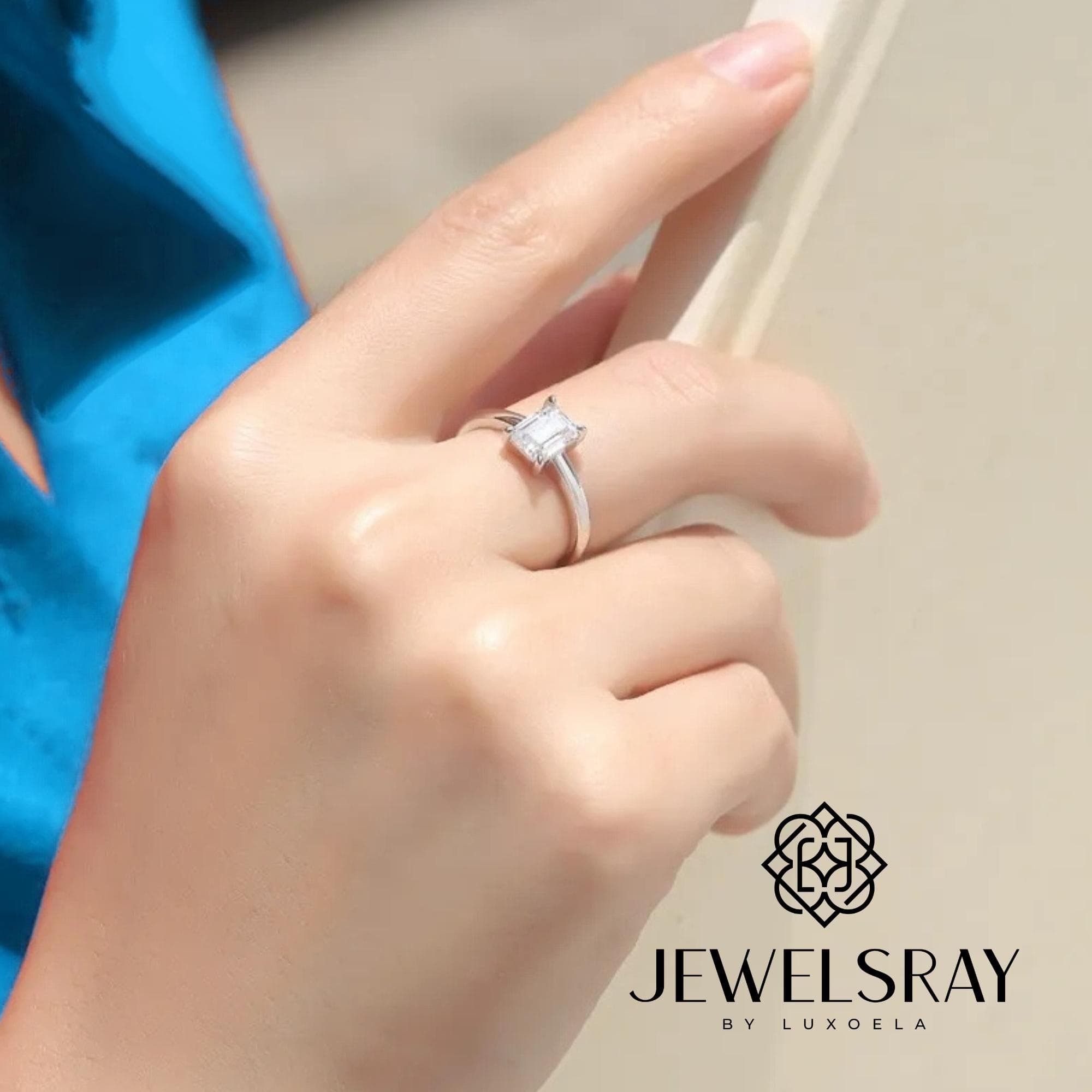 Cincin Kawin Cruz Ring Moissanite Emerald Cut Diamond look Lamaran Kawin Engagement Marriage Cincni Tunangan