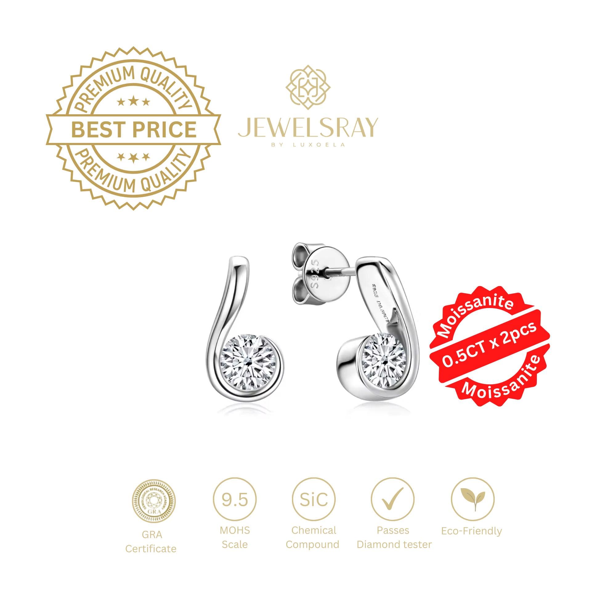 Anting Sita Moissanite Earrings 0.5 Carat Perhiasan Elegant Solitaire Fancy Diamond Look Jewelry Kawin Tunangan Wedding Engagement Lamaran Married Bridal Jewelsray Intan Permata Luxoela 0.5 Carat