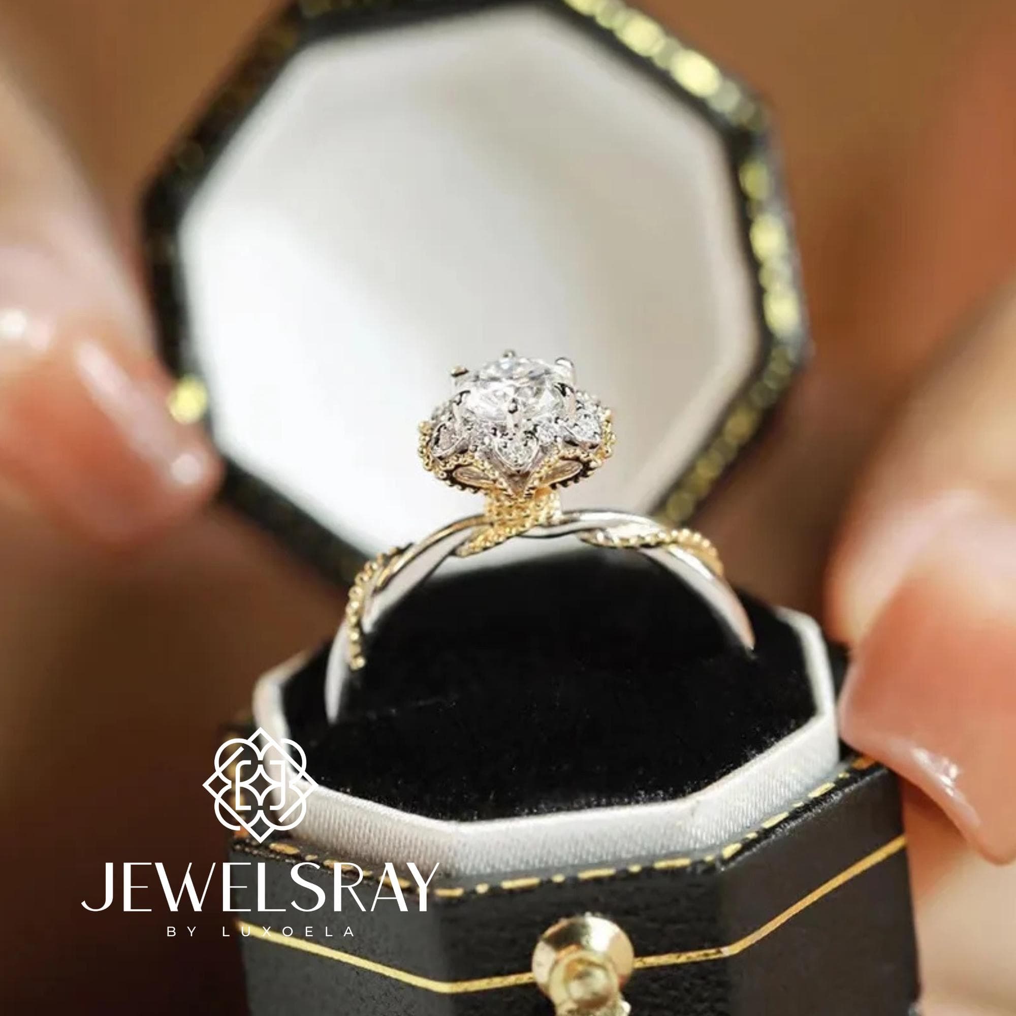 Cincin Kawin Posie Moissanite Ring Adjustable Diamond Look Tunangan