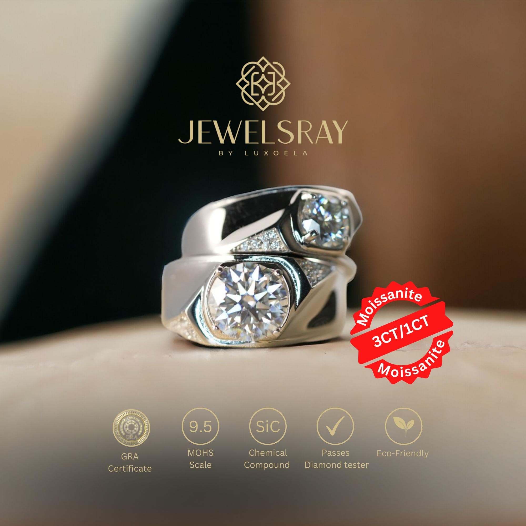 Cincin Pria Philip Moissanite Man Ring Adjustable Elegant Fancy Ring