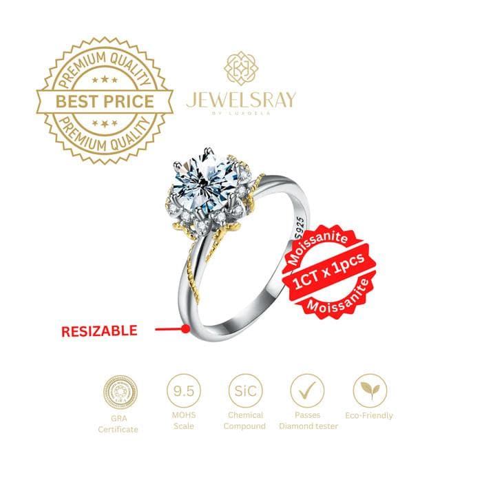 Cincin Kawin Posie Moissanite Ring Adjustable Diamond Look Tunangan