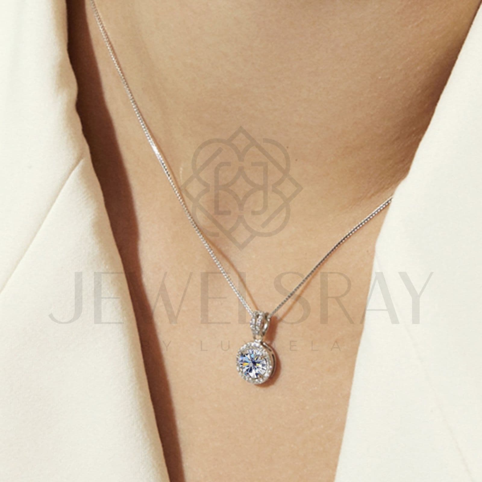 Quinn Necklace - Moissanite Diamond Sertifikat GRA kalung berlian