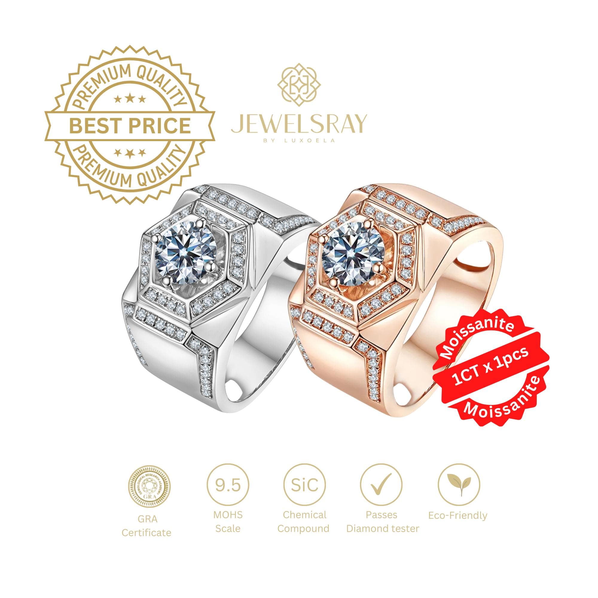 Cincin Pria Agon Moissanite Man Ring Adjustable Elegant Fancy Ring