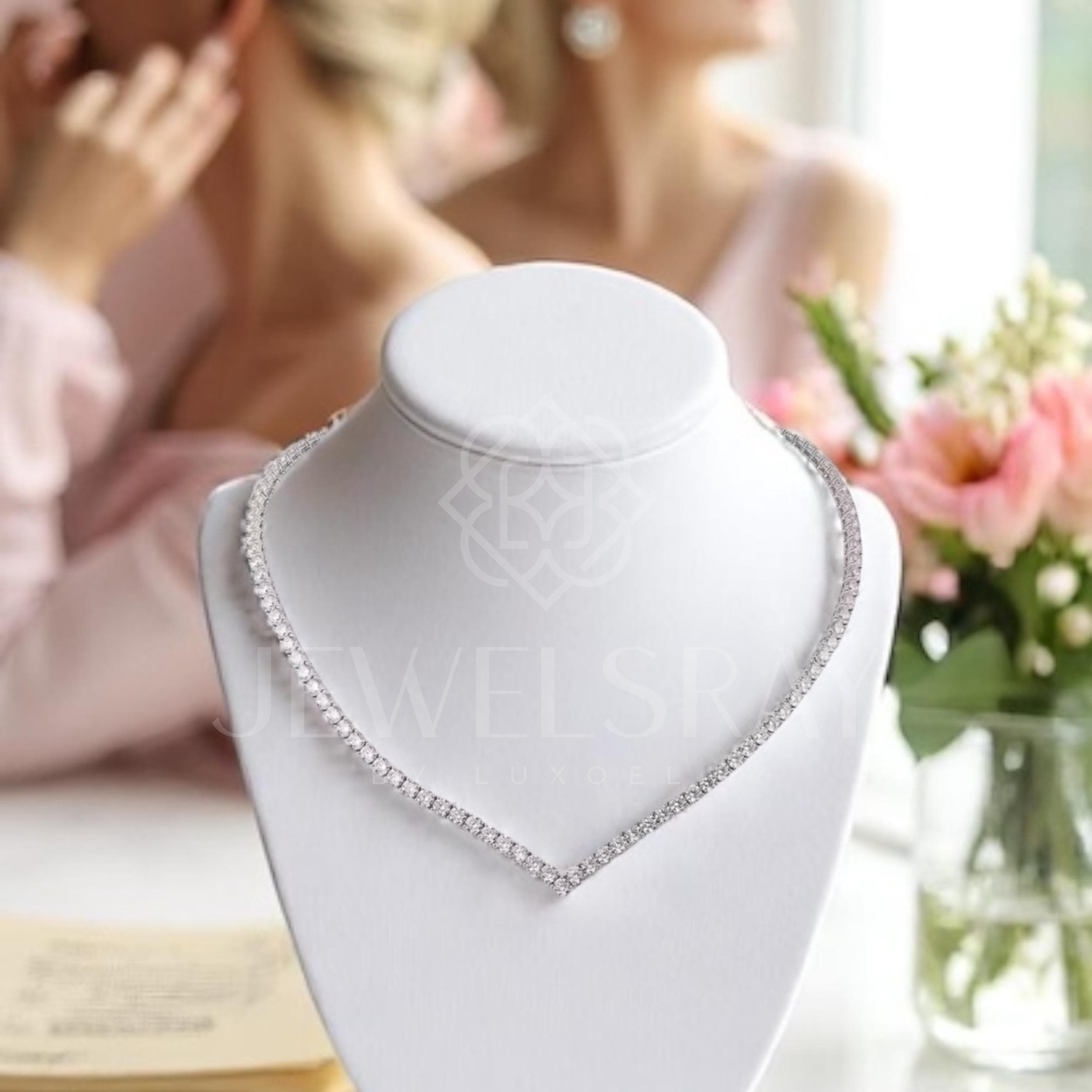 Kalung Tennis V Libertee Moissanite Model V Necklace Fancy Elegant Bride Jewelsray