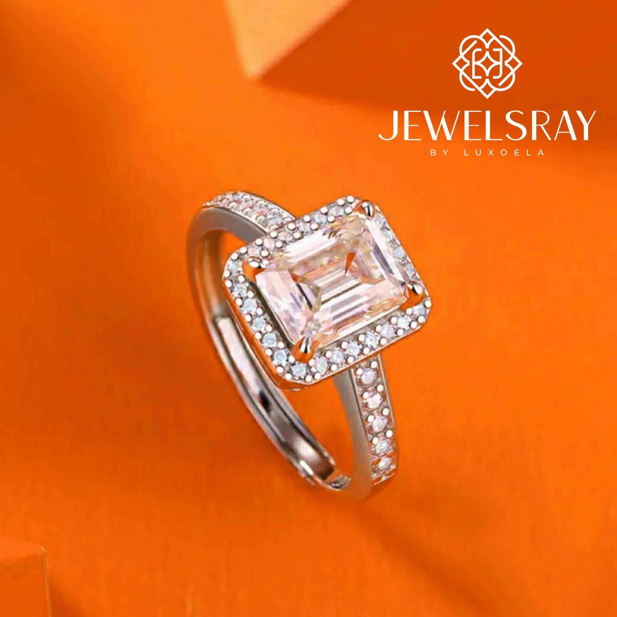 Cincin Kawin Mavis Ring Moissanite - Emerald Cut 1 Carat Diamond Look