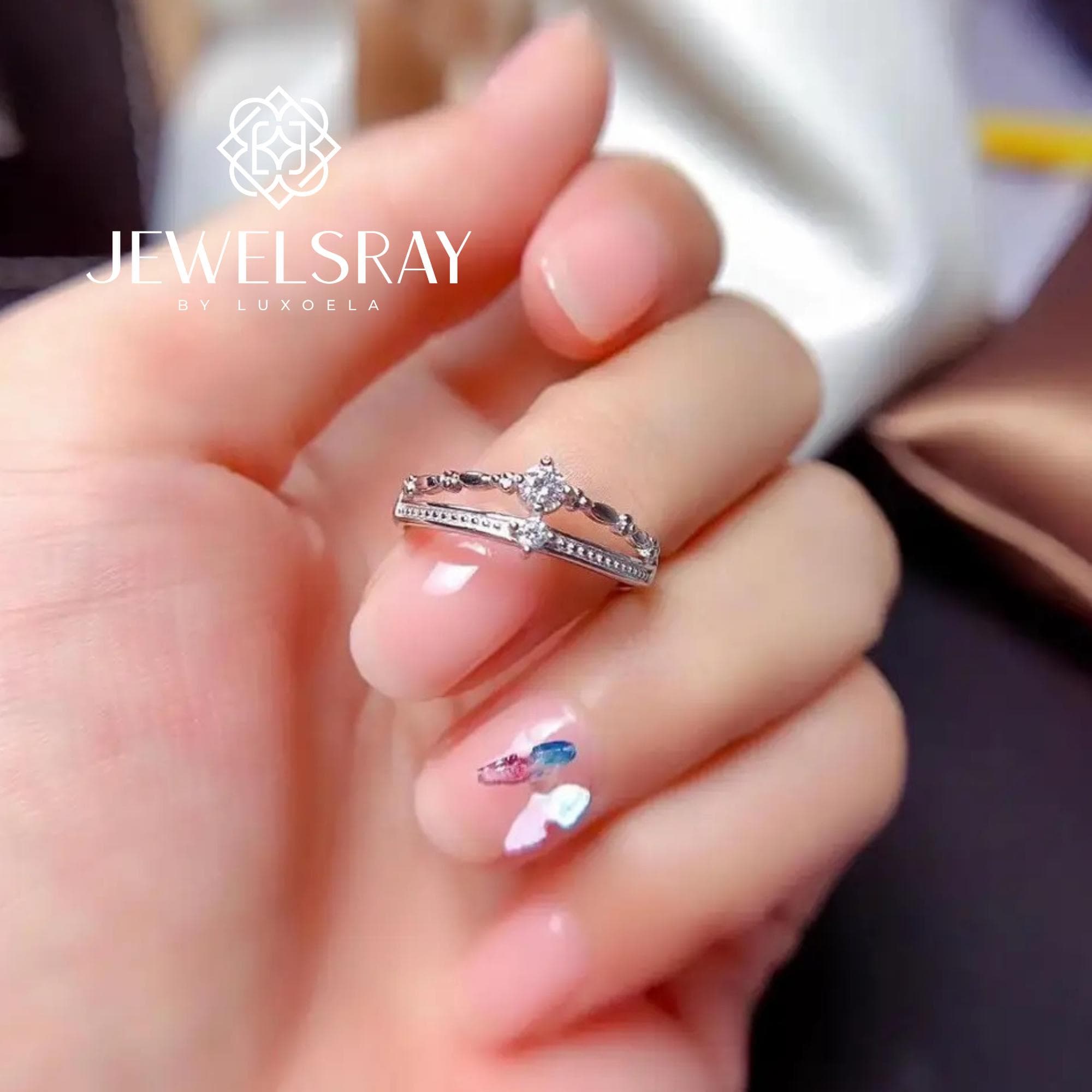 Cincin Kawin Estrella Moissanite Ring Adjustable Diamond Look Lamaran