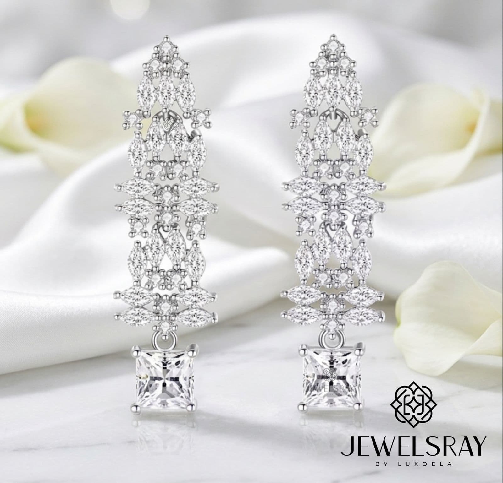 Anting Pesta Seoul Earrings Perhiasan Tunangan Lamaran Kawin Fancy Wedding Elegant Engagement Married Bridal Jewelsray CZ Luxoela