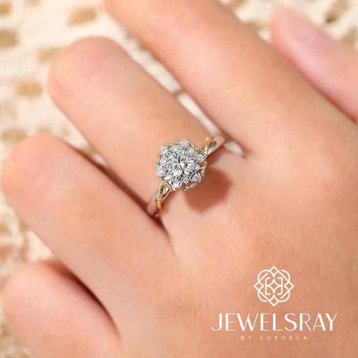 Cincin Kawin Posie Moissanite Ring Adjustable Diamond Look Tunangan