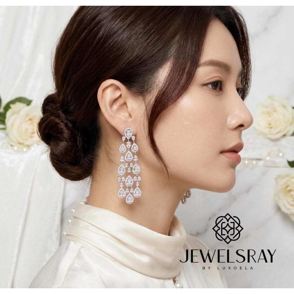 Anting Pesta Madrid Earrings Perhiasan Tunangan Lamaran Kawin Fancy Wedding Elegant Engagement Married Bridal Jewelsray CZ Luxoela