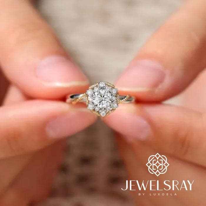 Cincin Kawin Posie Moissanite Ring Adjustable Diamond Look Tunangan