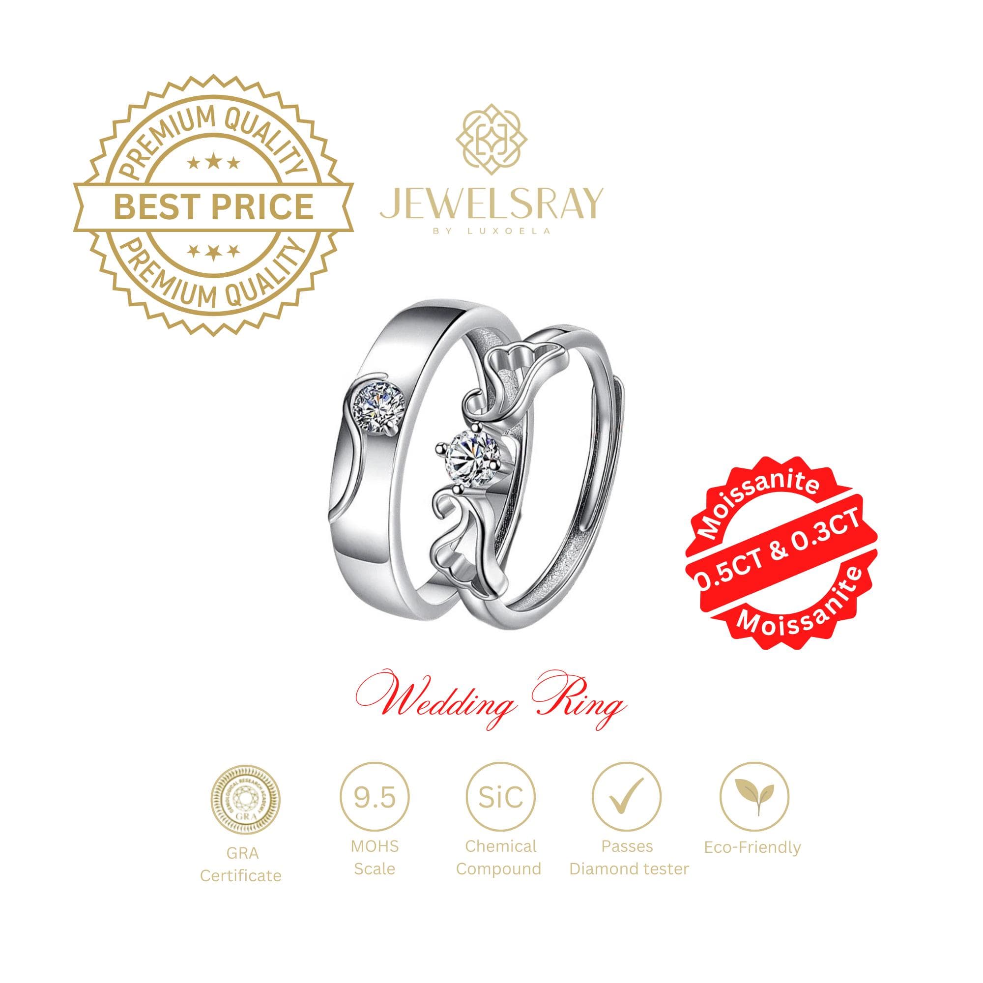 Godwin Couple Ring Moissanite Diamond Look Cincin Lamaran Tunangan
